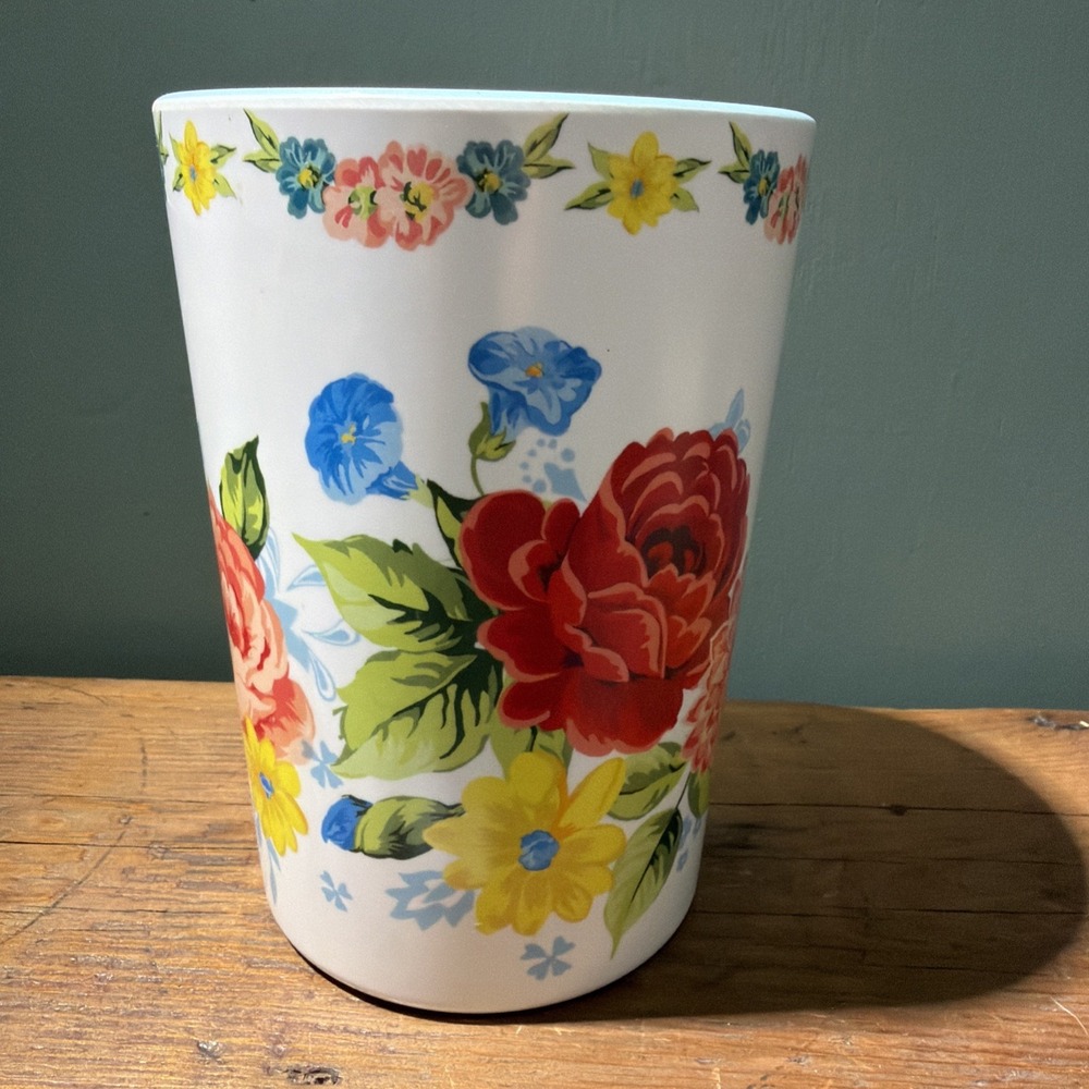 Pioneer Woman Vintage Floral Melamine Utensil Holder 7" Blue - Picture 4 of 7